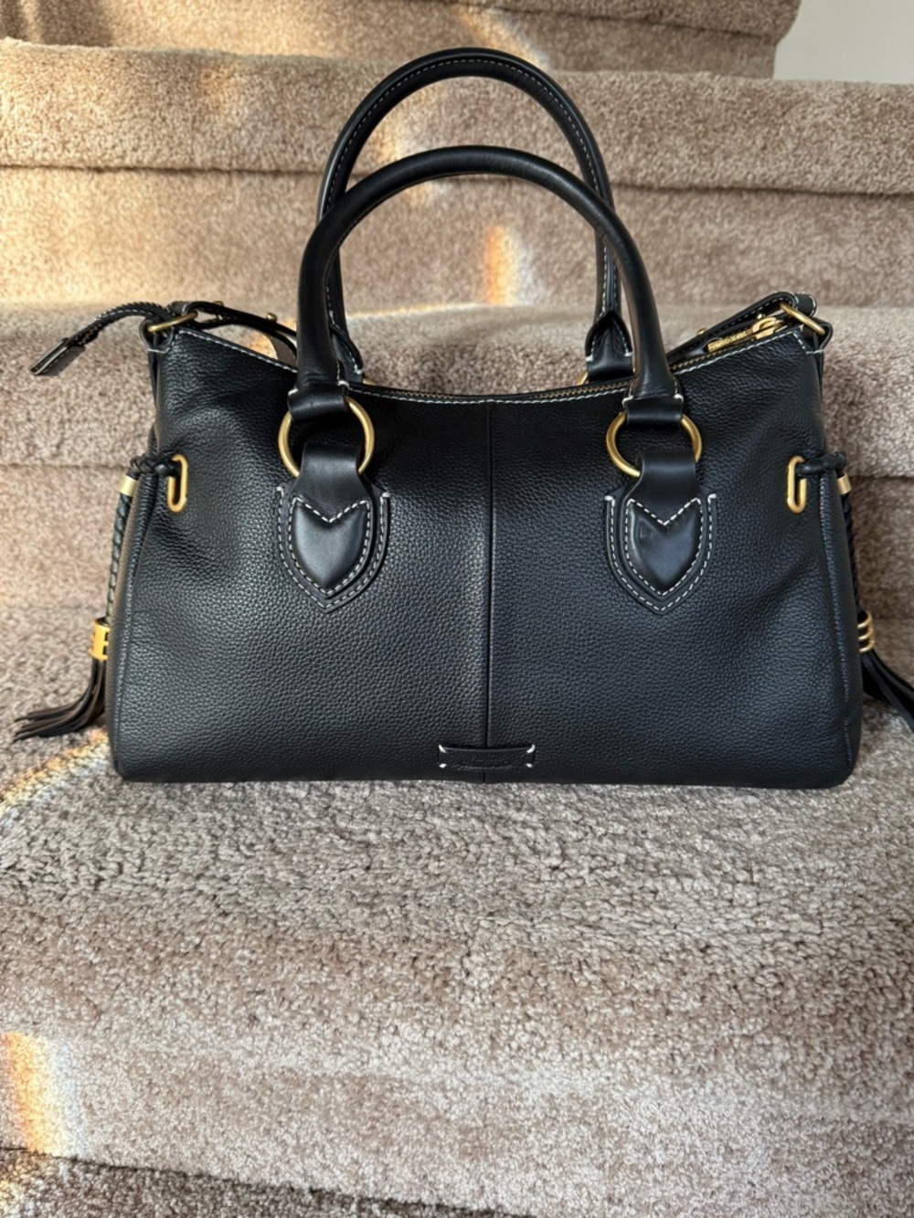 Vince Camuto Black Leather Satchel with Gold Hardware